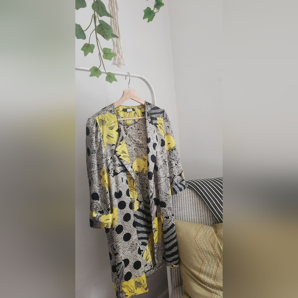 Vintage Tiermah New York Kimono Duster 9-10 Yellow Floral 80s Made USA
